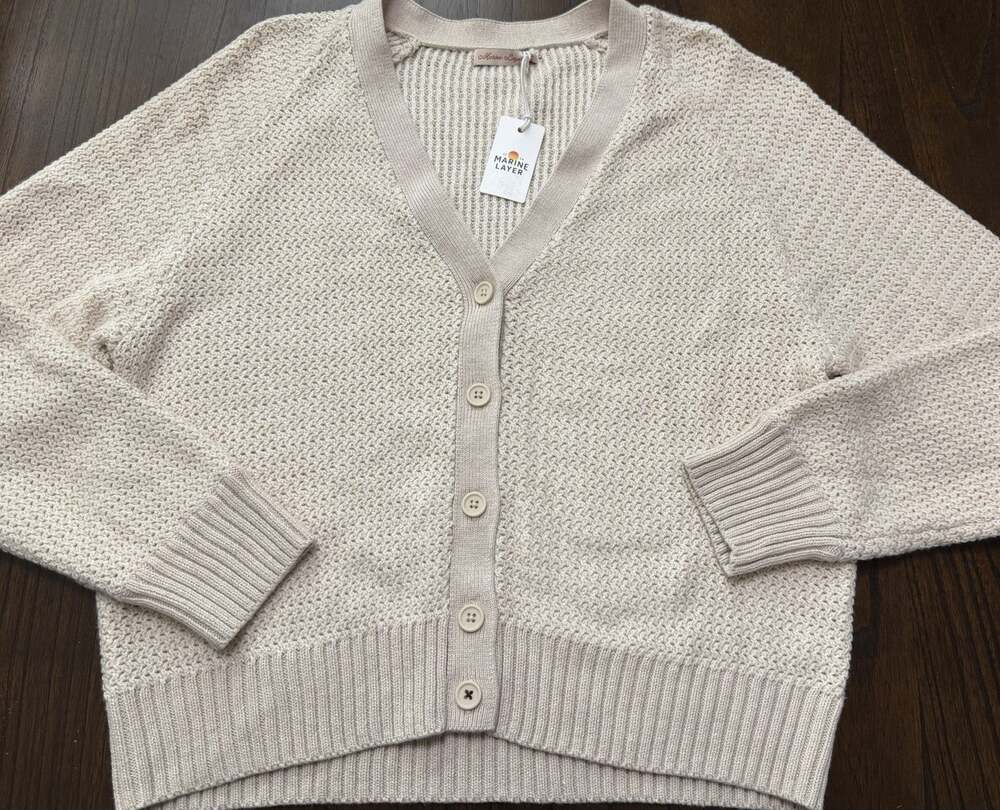 NEW Marine Layer Robin Textured Cardigan Sweater Seashell Tan Cream XL NWT $148